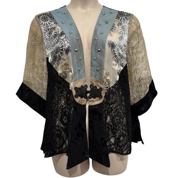 Spencer Alexis Kimono Cardigan Top XL Jeweled Lace Sheer Silk Whimsigoth Pankou - Picture 1 of 11